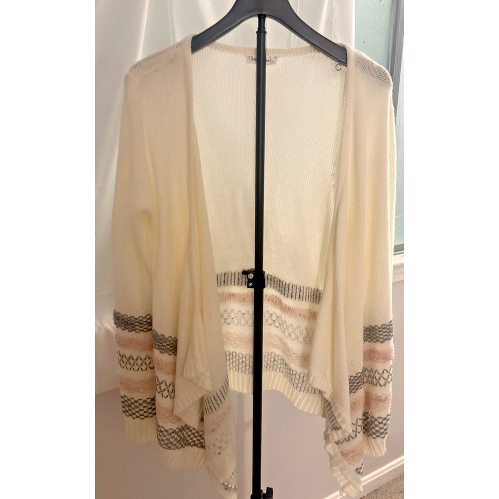 Womens Large Ivory Cardigan Open Waterfall  Front Boho Cozy Cottagecore Layering